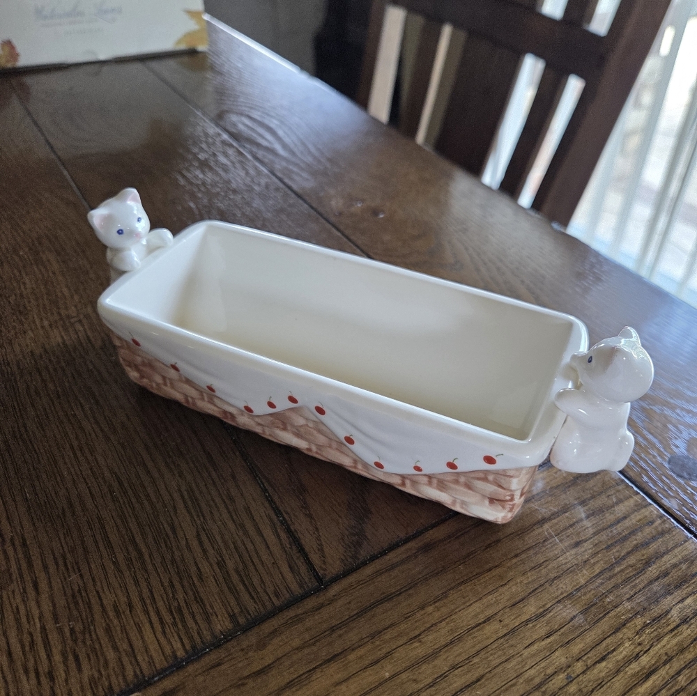 Kittens & Cherries Ceramic Cracker Server